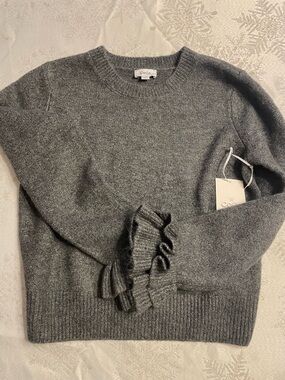 CeCe Gray Ruffle Cuff Crewneck Sweater